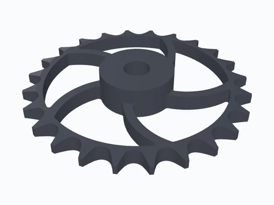 A 24-tooth ANSI #40 sprocket with curved spokes and a hub