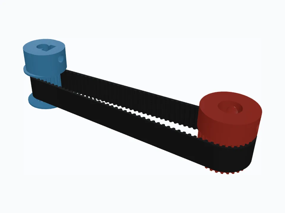 GT2 20T & 30T, 5 mm D-Flat Stepper Pulley: the drive with its belt